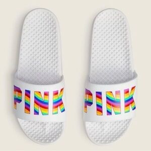 Victoria’s Secret PINK Rainbow Pride Sans Logo Slide Sandal Optic White Rainbow